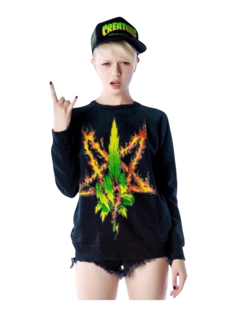 HTF: new UNIF ☻ Burn Me Weed Distressed Sweatshirt ☻ Flames ☻︎ Dirty Black ☻︎ M - Picture 2 of 16